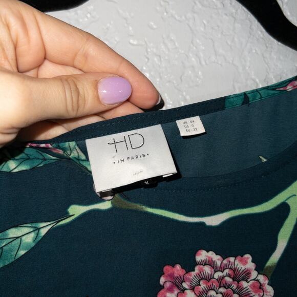 HD In Paris Anthropologie Green Eira Floral Blouse Size 0 - Picture 4 of 7